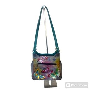 Anuschka Handpainted Leather Hobo Shoulder Bag Butterfly